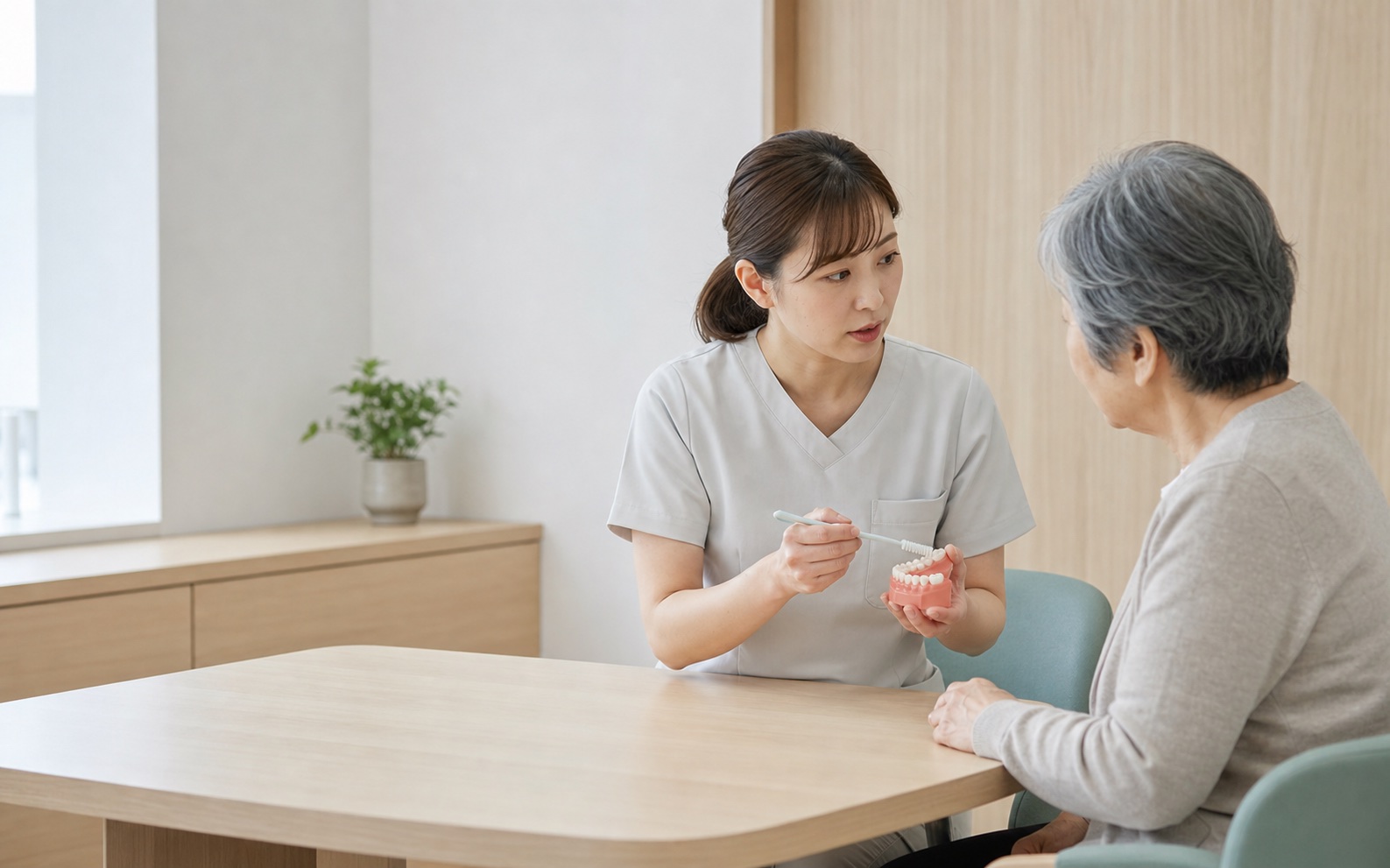 デジタル画像を確認してお口の状態を説明するイメージ